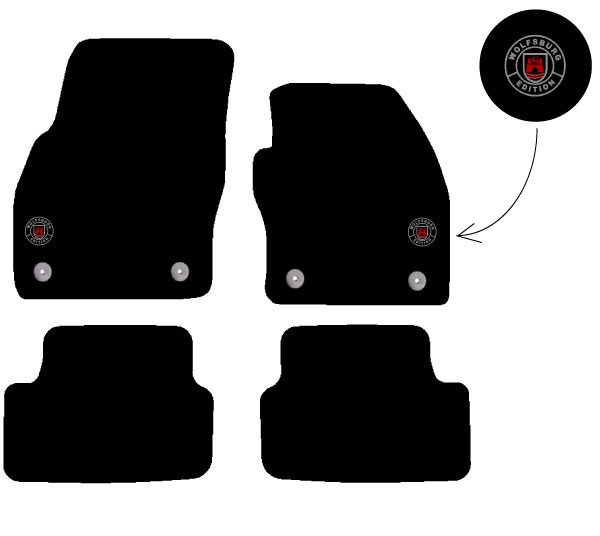Fits VW Polo 6 2018 onwards Black Tailored Car Mats Wolfsburg Badge Motif Logo - Picture 7 of 10