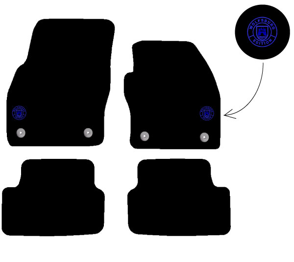 Fits VW Polo 6 2018 onwards Black Tailored Car Mats Wolfsburg Badge Motif Logo - Picture 3 of 10
